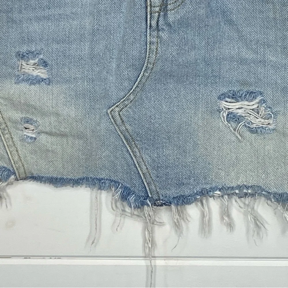 Free People We the Free Jean Mini Skirt XS Button Fly Cotton Distressed Denim